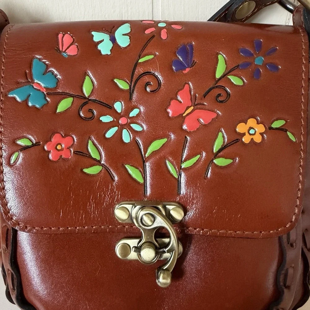 Patricia Nash Aida Crossbody Hand Painted Floral Tooled Leather Bag Purse Boho - Picture 2 of 9
